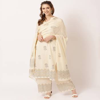 Cream printed cotton kurta-sets 1