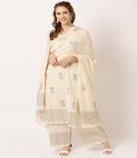 Cream printed cotton kurta-sets