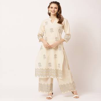 Cream printed cotton kurta-sets 4