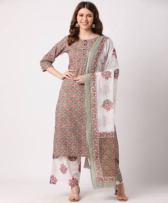 Multicolor printed cotton kurta-sets 1