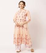 Peach printed cotton kurta-sets