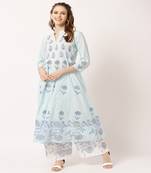 Light-sky-blue printed cotton kurta-sets
