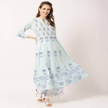 Light-sky-blue printed cotton kurta-sets 3