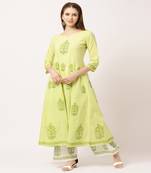 Light-green printed cotton kurta-sets