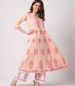 Peach printed cotton kurta-sets