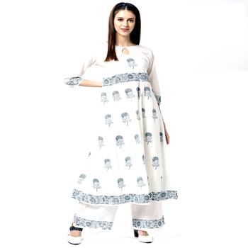 White printed cotton kurta-sets 1
