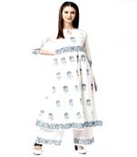White printed cotton kurta-sets