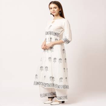 White printed cotton kurta-sets 3