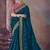 Teal embroidered art silk saree with blouse