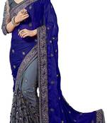 Blue Vichitra Silk And Net Embriodered Half Half Saree With Blouse Piece.