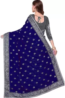 Blue Vichitra Silk And Net Embriodered Half Half Saree With Blouse Piece.