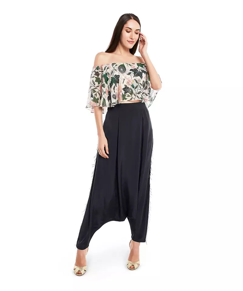 White georgette printed   kurti with pant