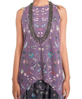 Black Crepe printed Kurta Low Crotch Pant 4