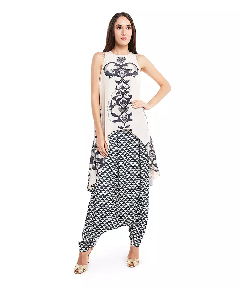 multicolor Crepe printed   Kurta       Low Crotch Pant