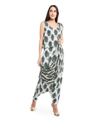 PS Pret by Payal Singhal Cream Colour Art Crepe Top with Low Crotch Pant and Attached Art Georgette Drape Dupatta 1