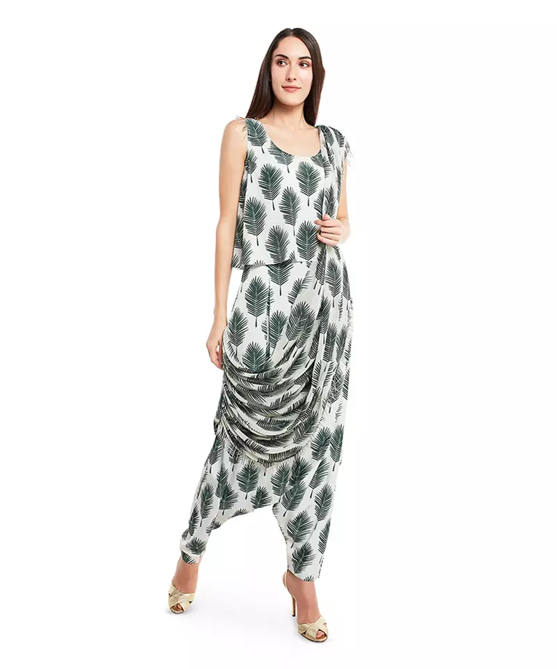 Cream Crepe printed   kurti with pant      Dupatta