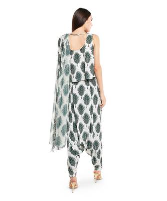 PS Pret by Payal Singhal Cream Colour Art Crepe Top with Low Crotch Pant and Attached Art Georgette Drape Dupatta 3