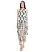 Cream Crepe printed   Kurta       Low Crotch Pant