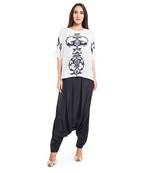 PS Pret by Payal Singhal White Colour Printed Art Crepe Top with Black Colour Art Crepe Low Crotch Pant