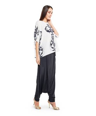 PS Pret by Payal Singhal White Colour Printed Art Crepe Top with Black Colour Art Crepe Low Crotch Pant 2