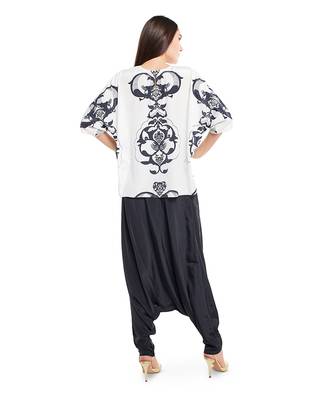 PS Pret by Payal Singhal White Colour Printed Art Crepe Top with Black Colour Art Crepe Low Crotch Pant 3