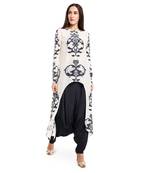 Cream Crepe printed   kurti with pant