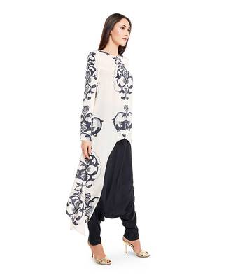 PS Pret by Payal Singhal Blush Pink Colour Printed Art Crepe Top with Black Colour Art Crepe Low Crotch Pant 2