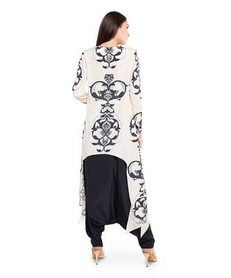 PS Pret by Payal Singhal Blush Pink Colour Printed Art Crepe Top with Black Colour Art Crepe Low Crotch Pant 3