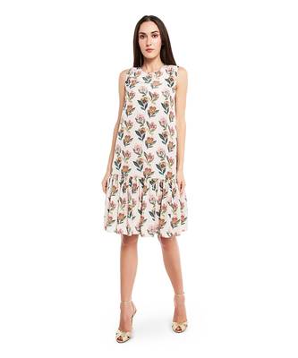 PS Pret by Payal Singhal Cream Colour Printed Art Crepe Frill Hem Tunic 1