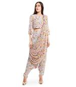 PS Pret by Payal Singhal Lavender Colour Printed Crepe Top with Low Crotch Pant and Art Georgette Attached Drape Dupatta