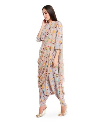 PS Pret by Payal Singhal Lavender Colour Printed Crepe Top with Low Crotch Pant and Art Georgette Attached Drape Dupatta 2