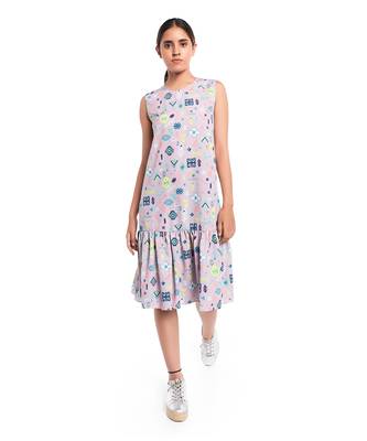 PS Pret by Payal Singhal Lavender Lime Colour Printed Art Crepe Sleeveless Frill Hem Tunic 1