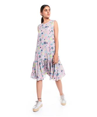 PS Pret by Payal Singhal Lavender Lime Colour Printed Art Crepe Sleeveless Frill Hem Tunic 2