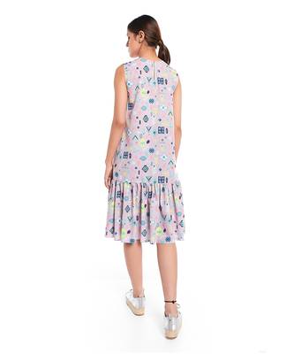 PS Pret by Payal Singhal Lavender Lime Colour Printed Art Crepe Sleeveless Frill Hem Tunic 3