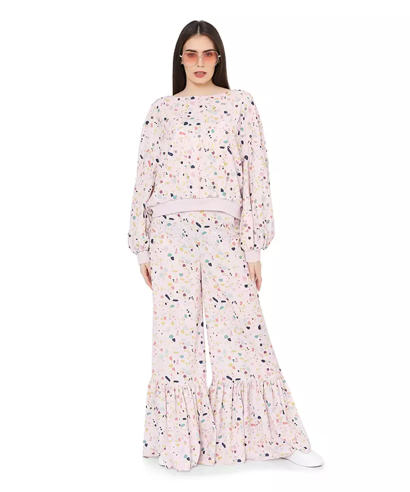 Pink crepe printed   Top      Palazzo