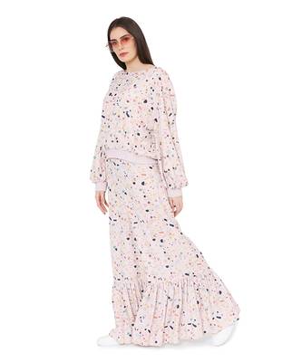PS Pret by Payal Singhal Pink Colour Printed Art Crepe Oversized Top with Frill Palazzo 2