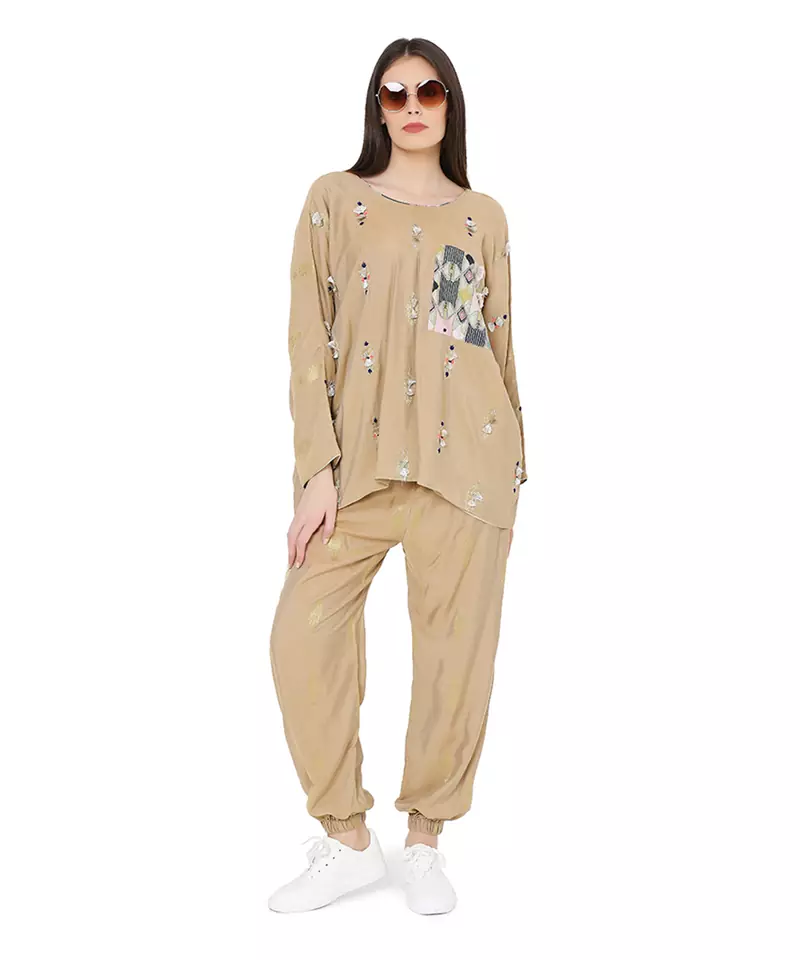 Gold Brocade printed   Top      Jogger Pant