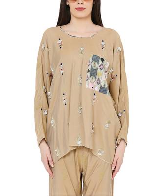 PS Pret by Payal Singhal Gold Brocade Oversized Top with Jogger Pant 4