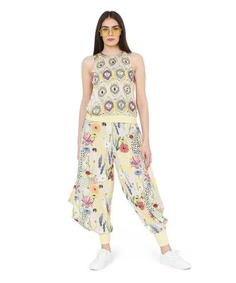 PS Pret by Payal Singhal Yellow Colour Printed Art Crepe Top with Bustier and Cowl Pant 1