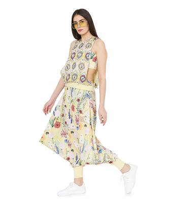 PS Pret by Payal Singhal Yellow Colour Printed Art Crepe Top with Bustier and Cowl Pant 2