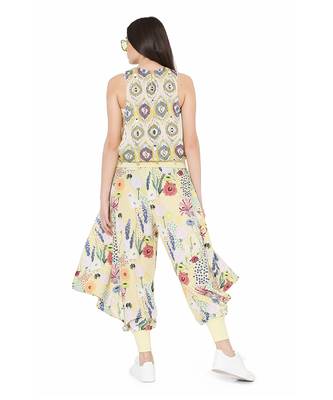 PS Pret by Payal Singhal Yellow Colour Printed Art Crepe Top with Bustier and Cowl Pant 3
