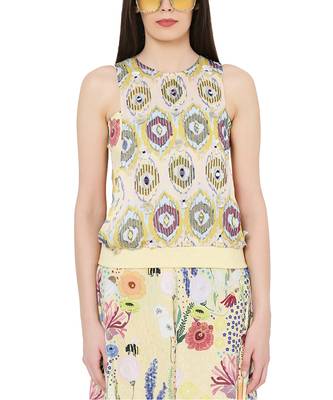 PS Pret by Payal Singhal Yellow Colour Printed Art Crepe Top with Bustier and Cowl Pant 4