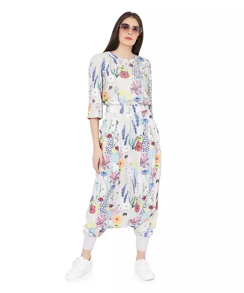 multicolor crepe printed   kurti with pant