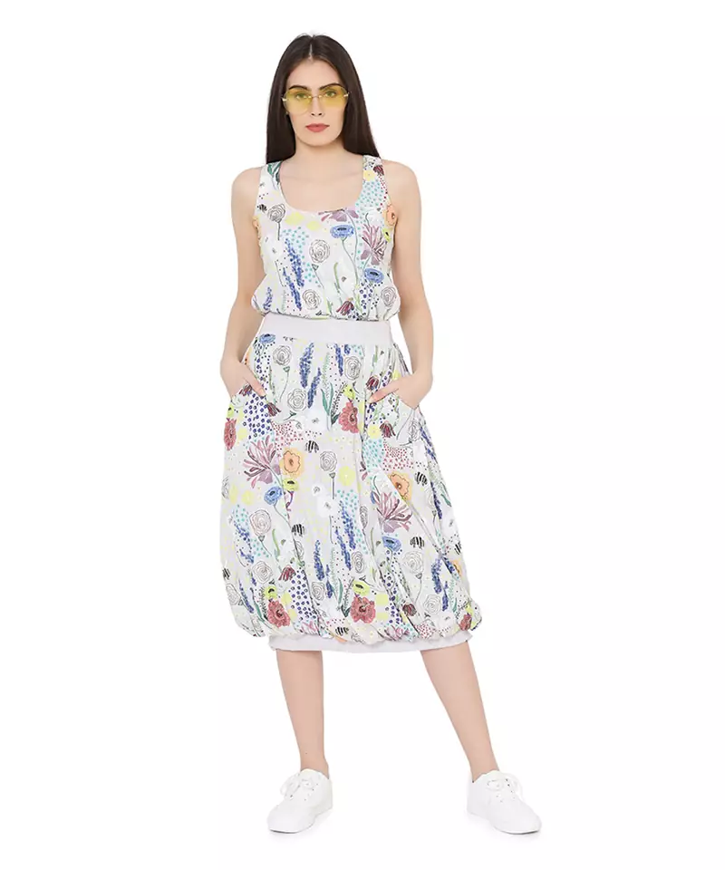 multicolor crepe printed   kurti     Balloon Skirt