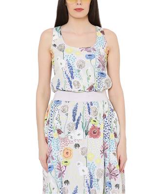 PS Pret by Payal Singhal Stone Colour Printed Art Crepe Racer Back Top with Balloon Skirt 4