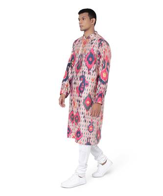 PS Men by Payal Singhal Red Colour Printed Dupion Silk Bomber Kurta with Off White Colour Cotton Silk Churidar 2