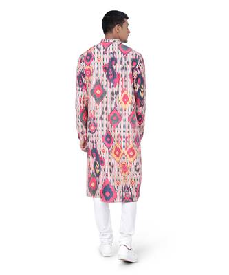 PS Men by Payal Singhal Red Colour Printed Dupion Silk Bomber Kurta with Off White Colour Cotton Silk Churidar 3