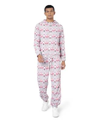 PS Men by Payal Singhal Grey Printed Art Crepe Bomber Jacket with Jogger Pant 1