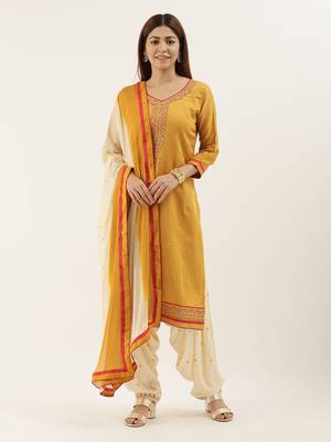 Mustard thread embroidery cotton salwar 1