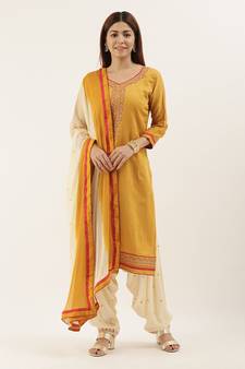 Mustard thread embroidery cotton salwar